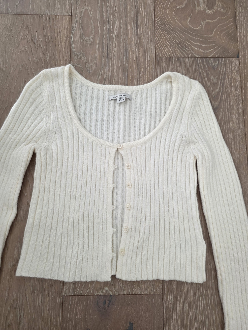 American Eagle Outfitters Cream Ribbed Scoop-Neck Sweater